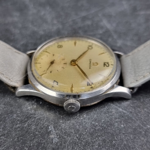 10 - A circa 1940s Omega stainless steel manual wind wristwatch, 33mm, Ref. 2876 13322, the case back ins... 