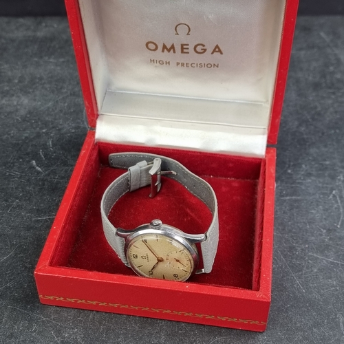 10 - A circa 1940s Omega stainless steel manual wind wristwatch, 33mm, Ref. 2876 13322, the case back ins... 