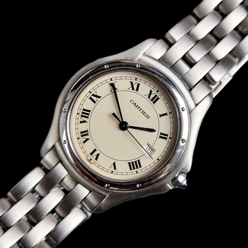 21 - A 1990s Cartier 'Cougar Panthere' stainless steel quartz wristwatch, 33mm, Ref. 987904, boxed with m... 