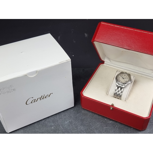 21 - A 1990s Cartier 'Cougar Panthere' stainless steel quartz wristwatch, 33mm, Ref. 987904, boxed with m... 