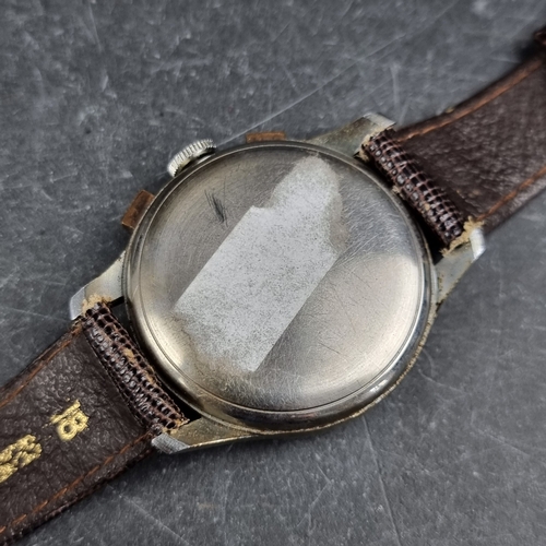 43 - A circa 1950 Chronographe Suisse stainless steel manual wind wristwatch, 37mm, on contemporary brown... 