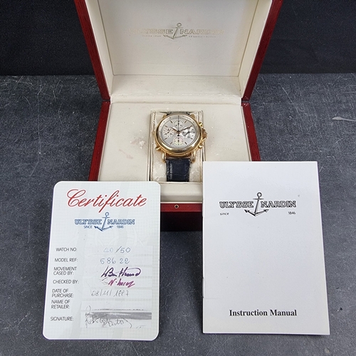 7 - A 1990s Ulysse Nardin 'Berlin Chronosplit' 18ct gold rattrapante chronograph wristwatch, 39mm, limit... 
