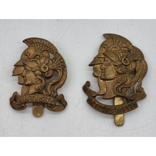 Two WWI Artists Rifles 28th Battalion London Regiment brass cap badges.