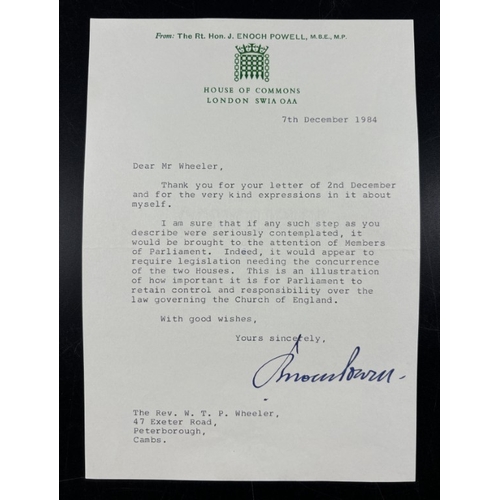42 - ENOCH POWELL: 12 line TLS from Enoch Powell to a Mr Wheeler, touching on the importance of Parliamen... 