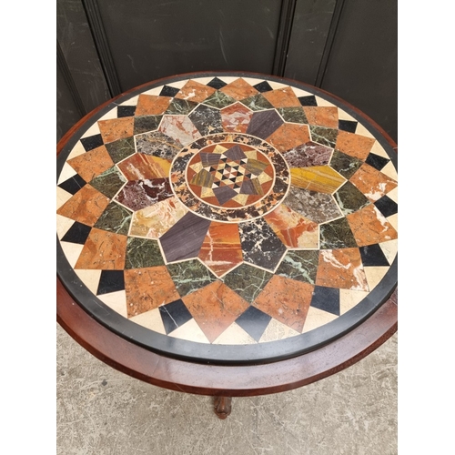 1022 - A Victorian walnut and specimen marble tripod occasional table, 67cm diameter.