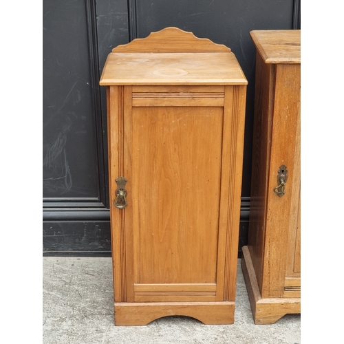 1010 - A late Victorian ash bedside cupboard, 39.5cm wide; together with a similar satin walnut example, (d... 