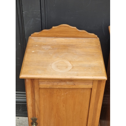 1010 - A late Victorian ash bedside cupboard, 39.5cm wide; together with a similar satin walnut example, (d... 