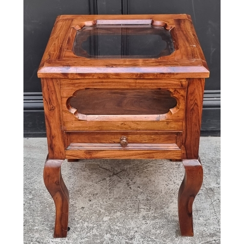 1014 - An Eastern hardwood low bijouterie table, with apron drawer, 60cm high x 46.5cm wide.... 