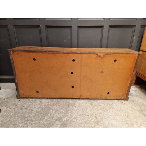 1051 - A George III oak, walnut crossbanded and line inlaid dresser base, 187cm wide.