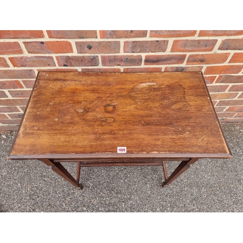 1025 - A circa 1900 walnut rectangular occasional table, with pierced frieze and stretcher, 76cm wide.... 
