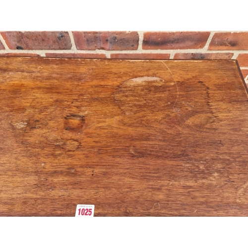 1025 - A circa 1900 walnut rectangular occasional table, with pierced frieze and stretcher, 76cm wide.... 