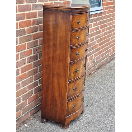 1042 - An old reproduction walnut bowfront narrow chest of drawers, 47.5cm wide.