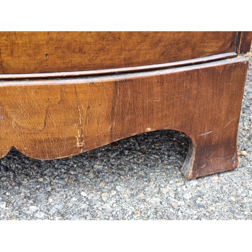 1042 - An old reproduction walnut bowfront narrow chest of drawers, 47.5cm wide.