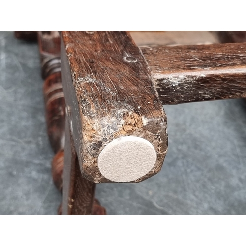 1044 - A late 17th century oak joint stool, 44.5cm wide.
