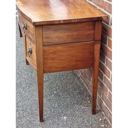 1047 - A George III mahogany and chequer strung bowfront kneehole side table, 107.5cm wide.... 