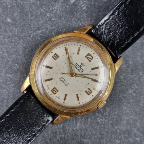 41 - A 1950s Onsa 'Super Automatic' gold plated automatic wristwatch, 34mm, on later black leather strap.... 
