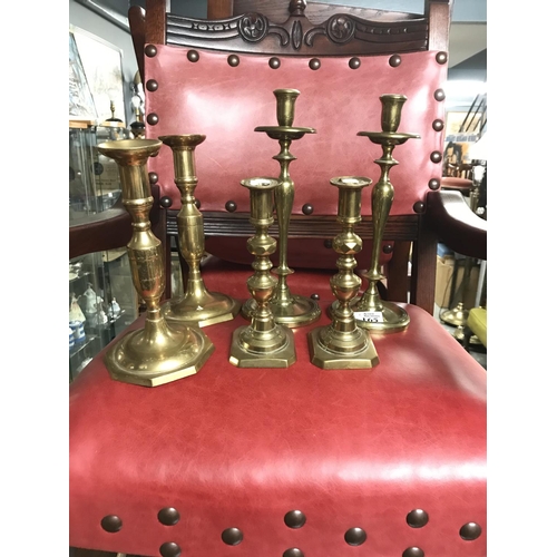 165 - 3 x Pairs of vintage brass candle sticks