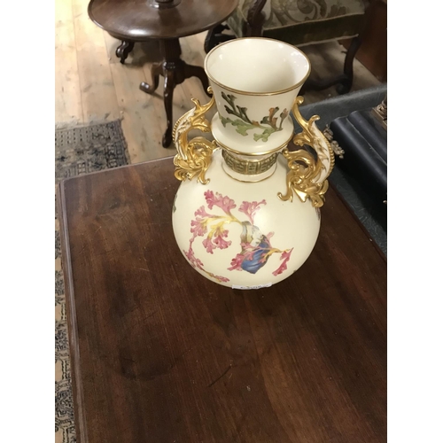 695 - Stunning Royal Worcester blush ivory double handled vase  C1890