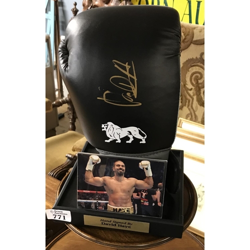 771 - Autographed David Haye Lonsdale boxing glove on display with cert