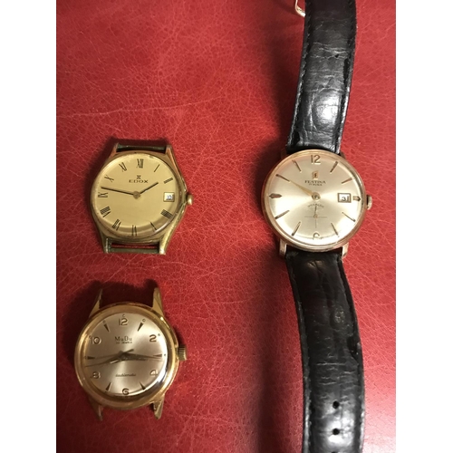 83 - 3 x Gents vintage watches - Festina, Mudu, Edox. Unsure if working.