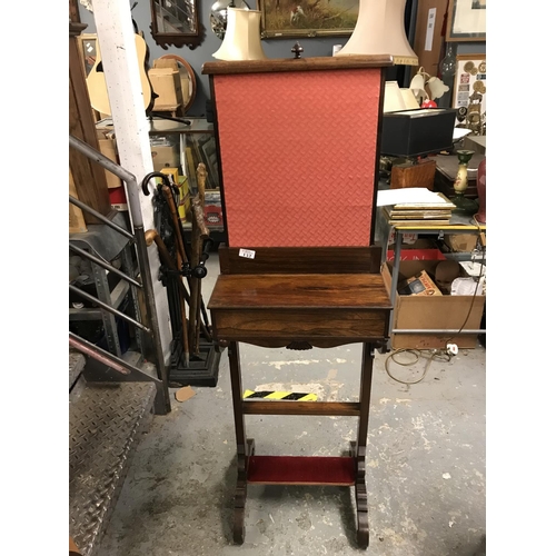 152 - Beautiful early face shield fire screen with drawer and pull - up silk panel