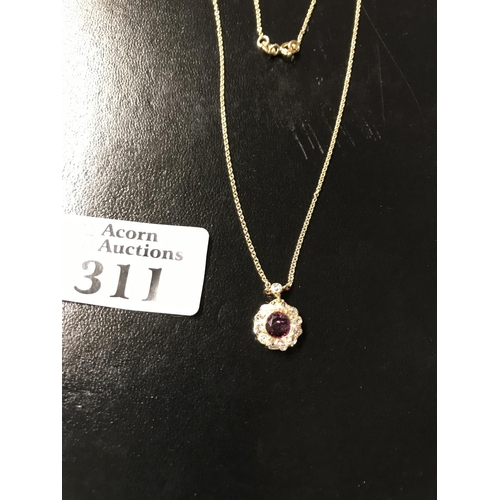 311 - Garnet & Old Cut diamonds cluster pendant estimated diamond weight 0.9