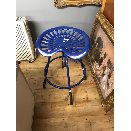 404 - Blue metal tractor seat stool