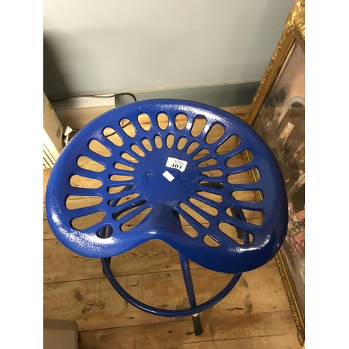 404 - Blue metal tractor seat stool