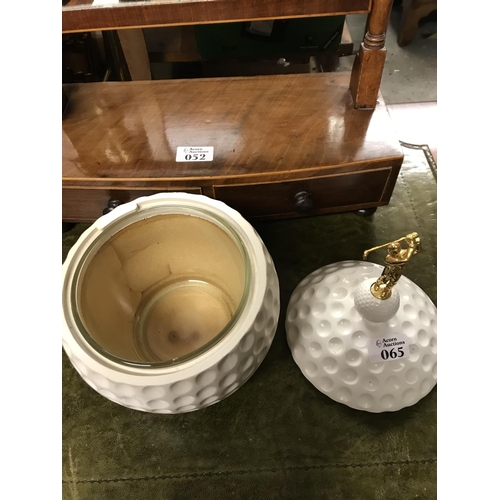 65 - Vintage golf ball ice bucket with golfing figure finial on top