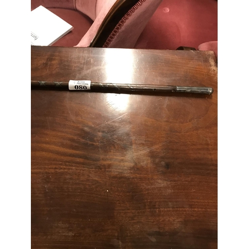 80 - Nice wooden vintage swagger stick with metal mounts - could be silver but no markings