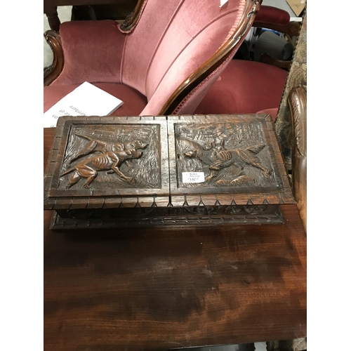 86 - Beautiful vintage wooden desk writing/stationary box with stunning carvings on the front