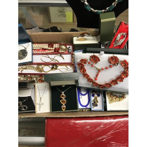 318 - Very large box of assorted costume jewellery & clutch bag - STANDS NOT INCLUDED