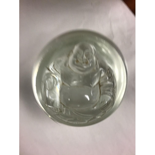 374 - Lovely decorative Glass Orb with buddha  in the top