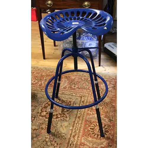 379 - Blue metal tractor seat stool - COLLECTION ONLY