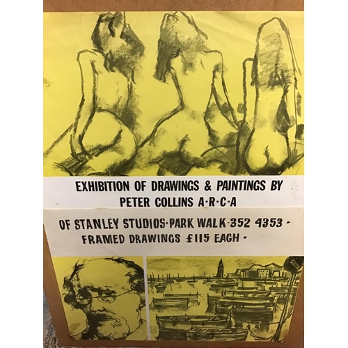 386 - Peter Collins exhibition poster and 5 x Nude original washes & pencil sketches