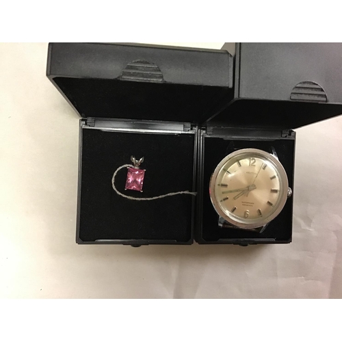 432 - Silver pendant set pink stone  & Kelton vintage wrist watch face - WATCHES AND CLOCKS ARE NOT TESTED... 