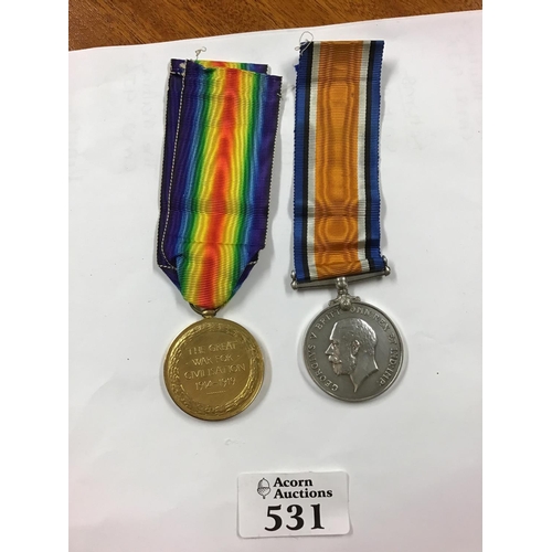 531 - WWI Victory medal & WWII Campaign medal to F.J. Briggs