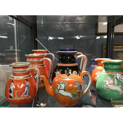 384 - 8 x Ashworth Greek Myth jugs and 1 x Teapot - A/F to 2 jugs