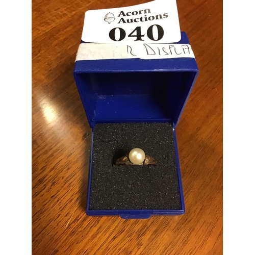 40 - 14ct Gold ladies ring size M set pearl - BOX FOR DISPLAY ONLY