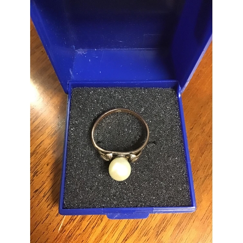 40 - 14ct Gold ladies ring size M set pearl - BOX FOR DISPLAY ONLY