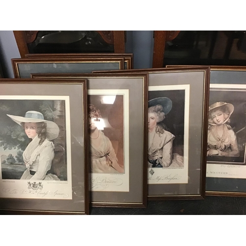 406 - 7 x Framed & Glazed early lithographs of titled women