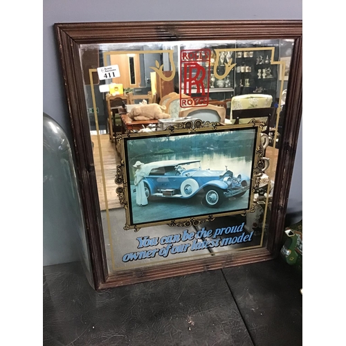 411 - Framed Rolls Royce pub mirror - 19 inches wide x 24 inches High - COLLECTION ONLY