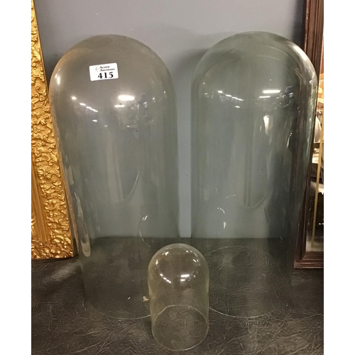 415 - Pair of early glass domes - 20 inches High x 8 inches across the base & 1 x Smaller 7 inches High x ... 