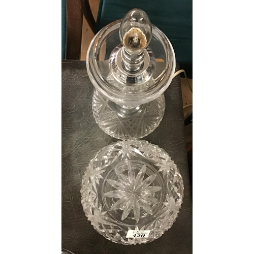 420 - Heavy ornate glass lamp - COLLECTION ONLY