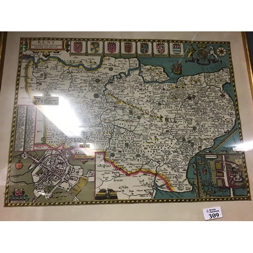 309 - 2 x Framed & Glazed map pictures of Kent