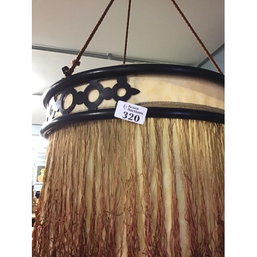 320 - Early wooden framed ceiling light with silk tassels