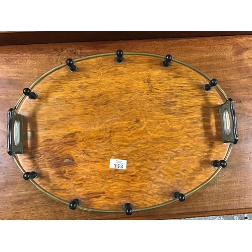 353 - Lovely vintage wood and brass gallery tray