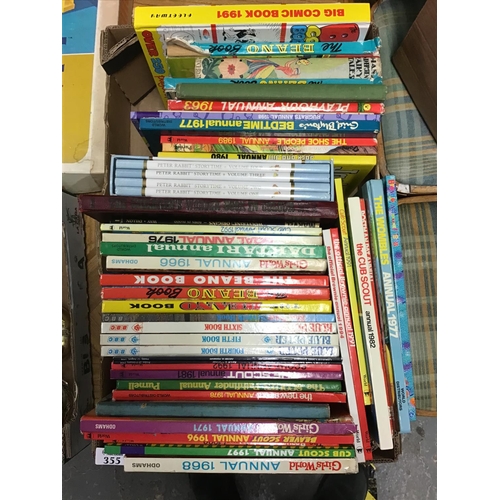 355 - Large box of vintage childrens annuals inc Beano, Blue Peter etc