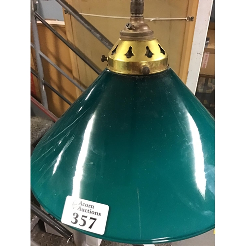 357 - Vintage green glass ceiling light on brass pulley