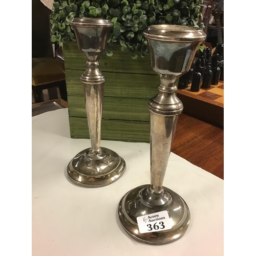 363 - Pair of hallmarked silver candle sticks - 1 A/F